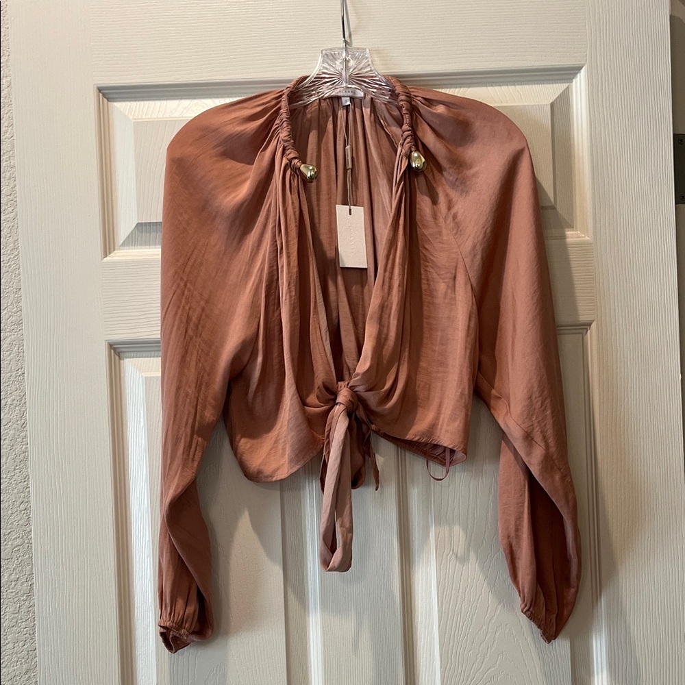 JLUXLABEL Women's Tie-Front Blouse - Tan